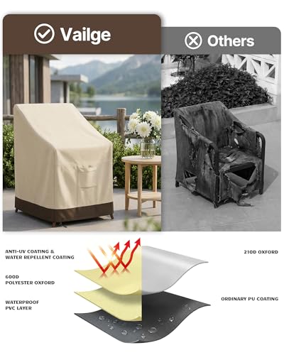 Vailge Stackable Patio Chair Cover,100% Waterproof Outdoor Chair Cover, Heavy Duty Lawn Patio Furniture Covers,Fits for 4-6 Stackable Dining Chairs,36"Lx28"Wx47"H,Beige&Brown