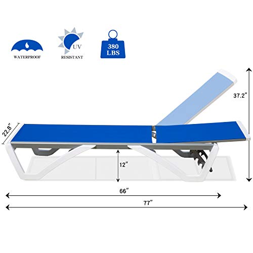 Domi Chaise Lounge Outdoor, Patio Lounge Chair with Aluminum Frame, All Weather Pool Lounge Chair for Deck Lawn Backyard, Blue Textilene