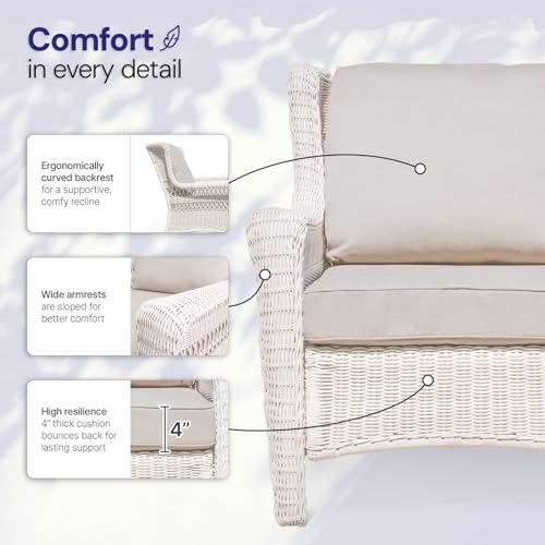 Krikacy Park Meadow Outdoor Wicker Loveseat Sofa with Waterproof Cushions, All-Weather HDPE Rattan Patio Sofa, Taupe Beige