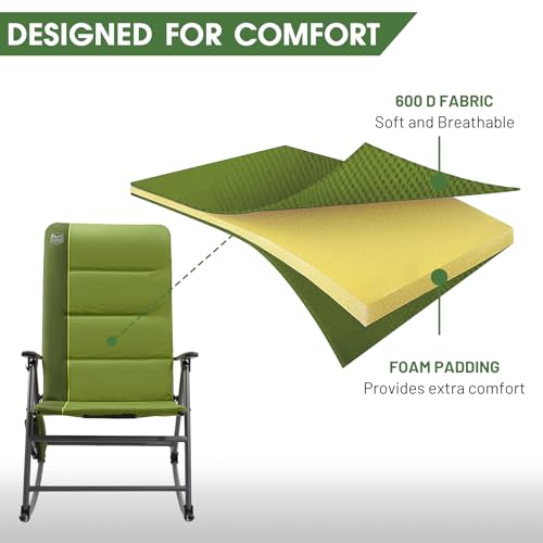 Timber Ridge Oversized Folding Rocking Camping Chair, Padded Outdoor Rocker with High Back, Portable Outdoor Chair for Patio, Garden, Lawn, Supports up to 400 lbs, Green