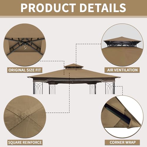 SCOCANOPY Replacement Gazebo Canopy Compatible with 10 x 12 Regency II Patio Gazebo Model L-GZ798PST,A101004104,A101004105 (Beige)