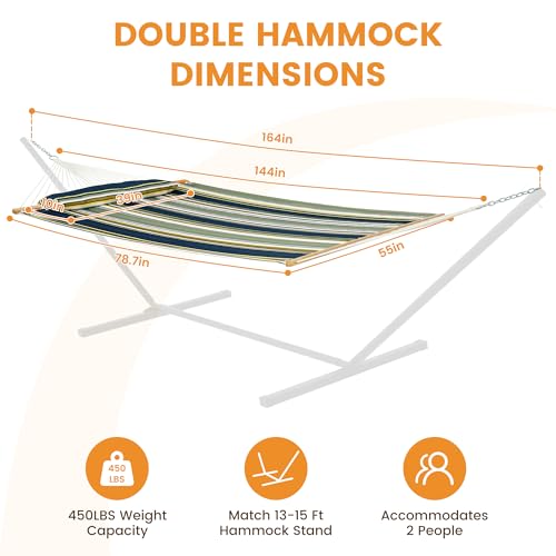 Lazy Daze Hammocks 12 FT Quilted Fabric Double Hammock with Spreader Bars and Detachable Pillow, 450lbs Weight Capacity