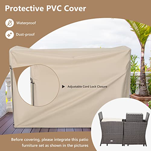Tangkula 5 Pieces Wicker Patio Furniture Set with Waterproof Cover,Patiojoy Outdoor Cushioned Chairs and Ottoman Set with Single-Door Storage Coffee Table,Space-Saving