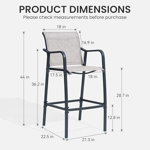 Crestlive Outdoor Bar Stools Set of 4, 500 lb Capacity Metal Patio Bar Chairs with Breathable Mesh Seat and Back – 28.7" Bar Height Stool for Backyard and Balcony