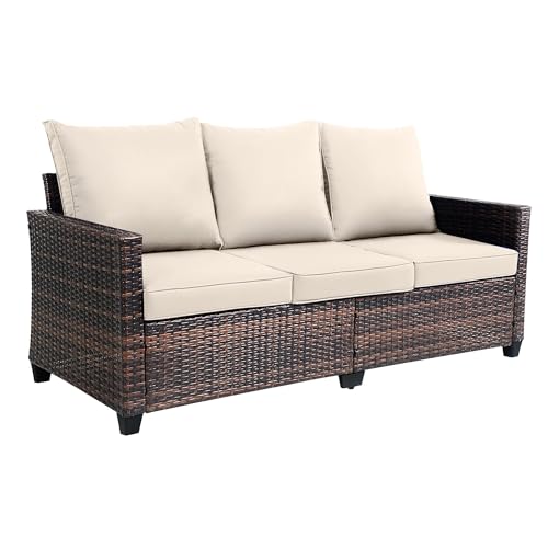 AstrPthylx 3-Seat Outdoor Sofa, PE Rattan, Beige