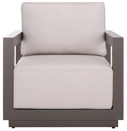 SAFAVIEH Couture Outdoor Patio Furniture Collection - Donaldo Accent Chair, Dark Grey Aluminum Frame with Beige Cushions, Fully Assembled (CPT4010A)