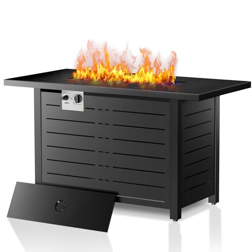 Electactic 43 Inch Propane Fire Pit, 3-in-1 Multi-Use Outdoor Fire Pit Table, 50,000 BTU Steel Gas Fire Pit with Lid & Lava Rock, Add Warmth and Ambience for Patio Deck Garden, Outdoor Gatherings