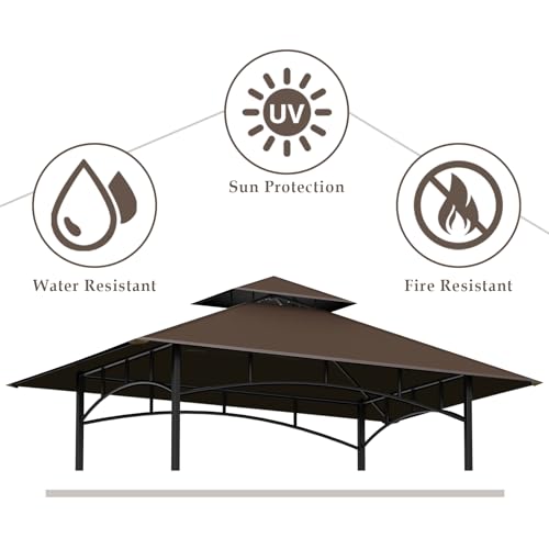 Grill Gazebo Replacement Top, 5 * 8 Outdoor BBQ Gazebo Top Cover, Double Layer BBQ Gazebo Top Canopy for Model #L-GG001PST-F(Brown)