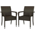 Yaheetech Set of 2 Stackable Outdoor Rattan Dining Chairs, All-Weather Armchair w/Armrests, Steel Frame for Garden, Patio, Deck, Yard, Poolside, Brown