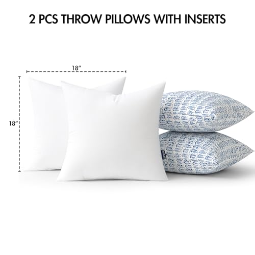 MIULEE Outdoor Pillows with Inserts Set of 2 Patio Waterproof Fade Resistant Fluffy Throw Pillows Decorative Garden Spring Natural Accent Leaves Cushion for Home Sofa Decor 18x18 Inch Royal Blue