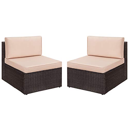 Devoko 2 Pieces Patio Furniture Sets,Wicker Outdoor Sofa with Thick Cushion and Pillow,Small Sectional Couch All-Weather Armless Sofa for Backyard,Porch & Poolside,Waterproof Patio Furniture