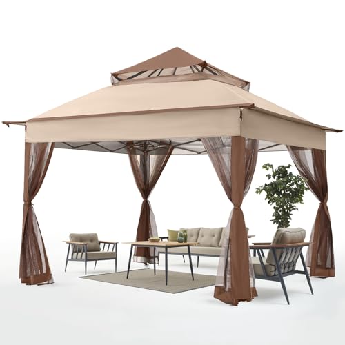 ABCCANOPY Pop Up Gazebo 11x11 - Outdoor Canopy Tent with Mosquito Netting for Patio Garden Backyard (Beige)