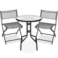 Best Choice Products 3-Piece Patio Bistro Dining Furniture Set w/Glass Tabletop, 2 Folding Chairs, Steel Frame, Polyester Fabric - Gray
