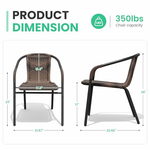 JEAREY Outdoor Patio Rattan Dining Chairs Set of 4, All Weather Stackable Dining Chairs for Lawn, Restaurant, Garden, Brown