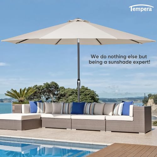 Tempera 10ft Patio Market Outdoor Table Umbrella with Auto Tilt and Crank, Large Sun Umbrella with Sturdy Pole & Fade Resistant Canopy, Easy to Set, Oatmeal