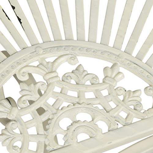 SAFAVIEH Outdoor - Annalise Half-Moon Accent Table - Antique White Iron Metal - Vintage Baroque Scrollwork - Ideal for Patio, Deck, Porch, Garden, 35.5" W x 18.5" D x 29" H (PAT5008A)