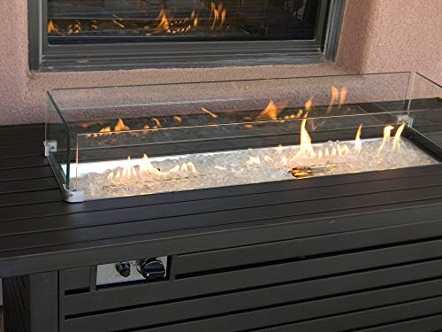 PrimeGlo 54'' Propane Fire Pit Table with Lid, Wind Screen, Fire Glass, Cover Included, Rectangular Fire Pit Table, 50000BTU, Black Mocha Finish