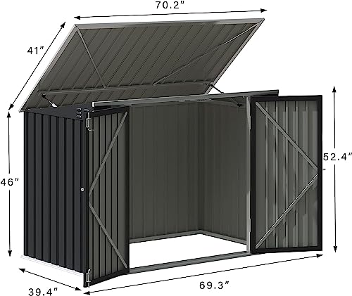 Devoko Outdoor Storage Shed 5.8 x 3.3 FT Metal Trash Shed Waterproof Outside Storage with Lid Chain Hydraulic Gas Rod for Trash Can Weeding Tools