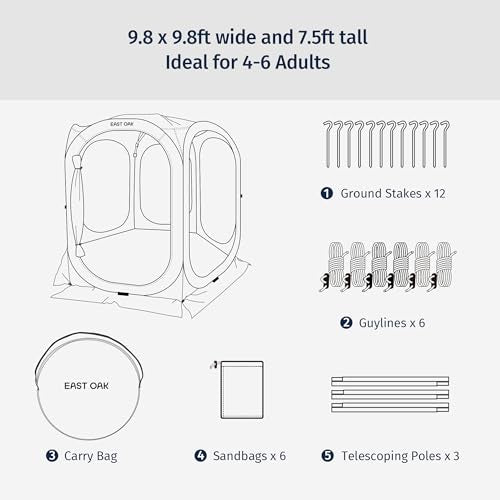 East Oak Pop up Screen Tent with Mosquito Netting, Portable Screen House Canopy Shelter, 10 x 10 FT Instant Screen Gazebo & UPF 50+ UV Protection for Patio, Backyard, Deck & Outdoor Activities, Beige