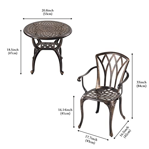 YKSY&YKSY Jardin DE CENTENNAIL 3-Piece Outdoor Bistro Set Cast Aluminum Rust-Resistant Patio Furniture Armchairs Design (Copper)