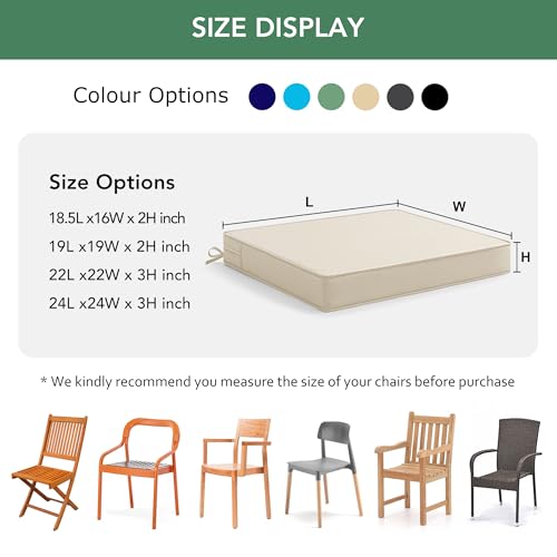 Outdoor Chair Cushions Set of 4: Waterproof & Fade Resistant Seat Cushion for Patio Furniture - 18.5 x 16 x 2 Inch Chair Pads with Ties and Hidden Zipper - Patio Chair Cushion Replacement, Beige
