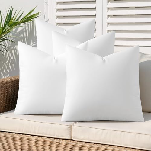 MIULEE Outdoor Pillow Inserts 18x18 Pack of 4 Waterproof Throw Pillow Inserts Decorative 100% Virgin Fibers Filling for Patio Sofa Couch