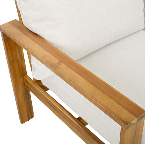 Christopher Knight Home Kayahs 5 Pieces Acacia Wood Furniture Set, Patio Conversation Sofa Chat Set with Coffee Table and Ottoman, Outdoor Sectional Sofa Set for Backyard Balcony, Teak Finish+Beige