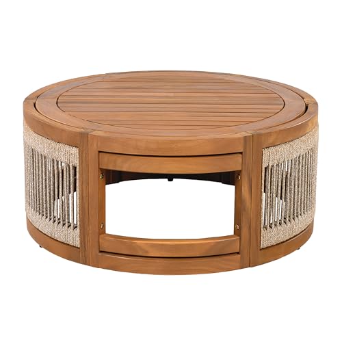 Christopher Knight Home Nesbit 8-Seater Patio Furniture Set with Removable Cushion, 8 Piece Outdoor Acacia Wood Conversation Set, Wooden Outdoor Sectional Sofa Set with Coffee Table, Beige