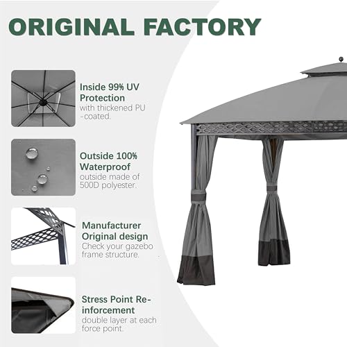 JANCANOPY Replacement Gazeb Cover for 10X12Ft Oakmont Gazebo L-GZ1188PST-A,Pinehurst Gazebo L-GZ1188PST, Gray