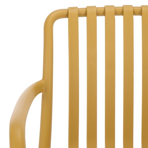 SAFAVIEH Outdoor Patio Furniture Collection – Holly Yellow Stacking Dining Armchair Set of 2, Fully Assembled Outdoor Chairs, Modern Slatted Design, Weather-Resistant Patio Seating (PAT4702E-SET2)