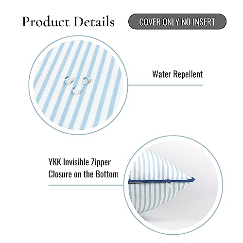 Hofdeco Premium Coastal Hampton Style Patio Indoor Outdoor Pillow Cover Only, 20"x20" Water Resistant for Backyard, Couch, Blue Stripe