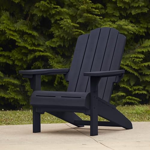 Keter Kiawah Adirondack Chair, Weather‑Resistant Resin Outdoor Patio Chair, Ergonomic Design, All‑Weather Seating for Garden, Deck & Backyard, Midnight Navy