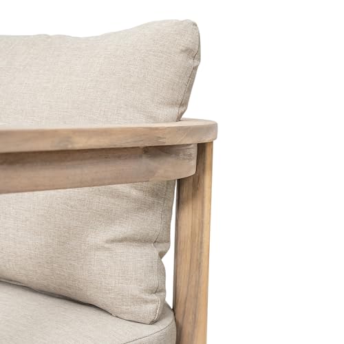 Christopher Knight Home Kuart Acacia Wood Outdoor Bar Stool Set of 4 with Cushion, Patio Armchair Set for Bar Table, Wooden Patio Counter Height Bar Stool with Footrest, Natural Washed+Beige