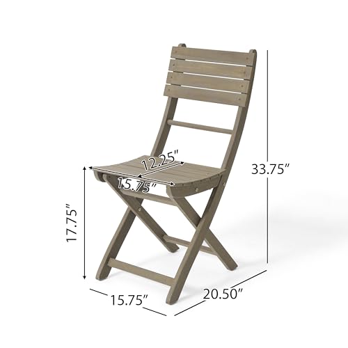 Christopher Knight Home Westmo Outdoor 2 Seater Half-Round Folding Acacia Wood Bistro Set, Gray