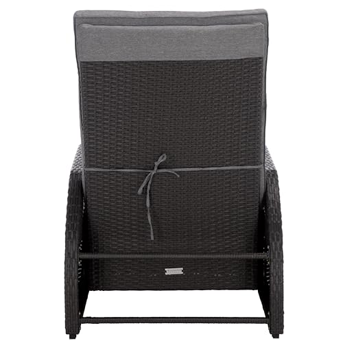 SAFAVIEH Outdoor Patio Furniture Collection – Millman Black & Grey Weather-Resistant Recliner Chair, Adjustable Backrest & Cushioned Seat (PAT6906A)