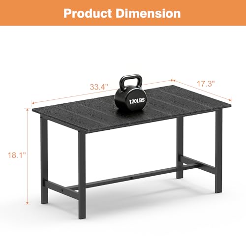 mapleway 33" Outdoor Coffee Table for Patio, Heavy Duty Metal Frame with Wood Slat Top, Weather Resistant Outside Table for Garden Deck Balcony Porch, Easy Assembly, Black