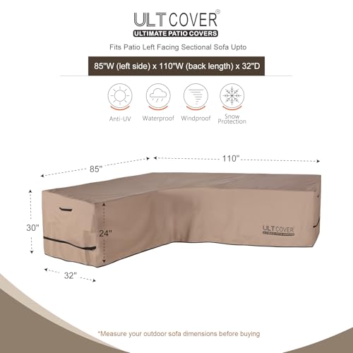ULTCOVER Patio L-Shaped Left Facing Sofa Cover Waterproof for 6-Seater Outdoor Sectional Furniture Couch 85”W (Left Side) x 110”W (Back Length)