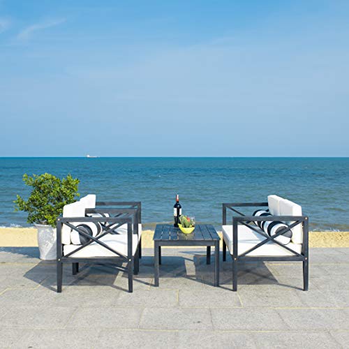 Safavieh Outdoor Nunzio Black and Beige 4-Piece Patio Set (Pillows Included)