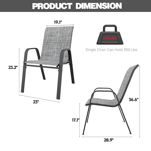 Vimstora Patio Chairs Set of 6, Stackable Outdoor Dining Chairs for All Weather Textilene Fabric & Metal Frame, Outdoor Chairs Set for Backyard Deck Garden