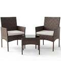 Sweetcrispy 3 Piece Patio Furniture Set, All-Weather Outdoor Conversation Set with Removable Cushions & Tempered Glass Table, Small Bistro Set for Balcony, Porch, Backyard, Deck, Brown