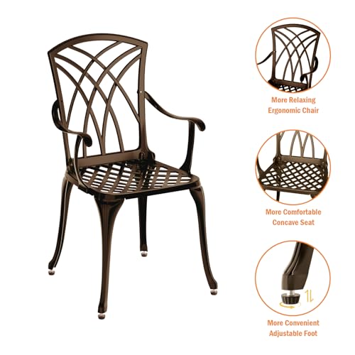Z1UVDFUR Patio Bistro Set 3 Piece, Cast Aluminum Bistro Set for 2 w/Umbrella Hole, Outdoor Table and Chairs Set of 2, Bistro Set for Balcony/Backyard/Garden, Bronze