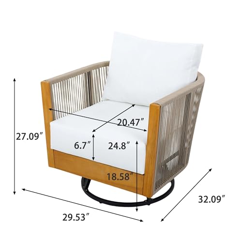 Christopher Knight Home Outdoor Swivel Rocking Chair Set of 2 with Cushion & Cross Base Side Table, Acacia Wood Patio Swivel Rocker Chair Set 360 Degree Porch Chairs for Backyard Balcony, Natural/Teak