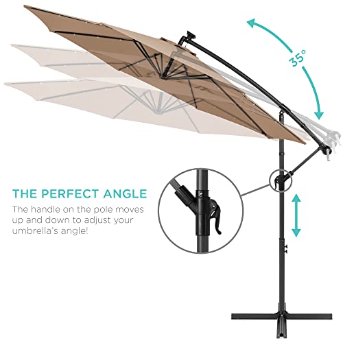Best Choice Products 10ft Solar LED Offset Cantilever Hanging Market Patio Umbrella, 8 Sturdy Ribs, Easy Adjustment - Tan