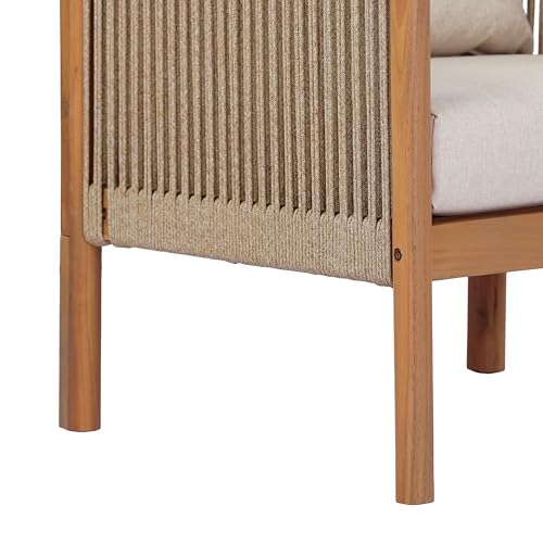 Christopher Knight Home Bubi 5-Seater Patio Furniture Set with Cushion, 4 Piece Outdoor Acacia Wood Conversation Set, Sold Wood Outdoor Sectional Sofa Set with Coffee Table, Teak+Beige