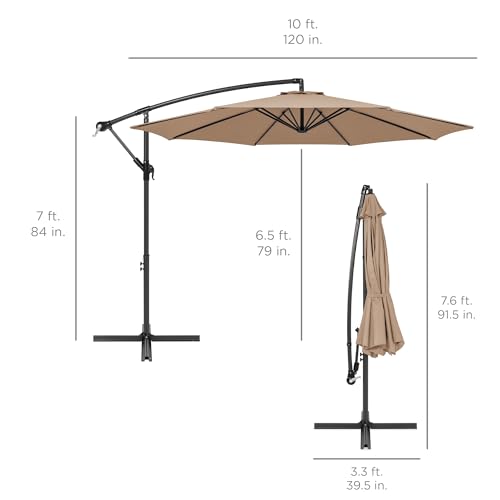 Best Choice Products 10ft Offset Hanging Market Patio Umbrella w/Easy Tilt Adjustment, Polyester Shade, 8 Ribs for Backyard, Poolside, Lawn and Garden - Tan