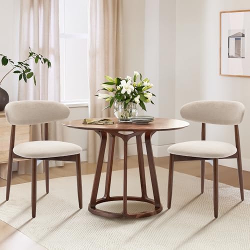 COLAMY Wooden Dining Chairs Set of 2, Modern Fabric Upholstered Kitchen Side Chairs, Farmhouse Dining Room Chair with Foot Pegs, Beige
