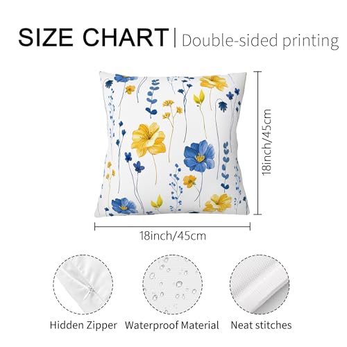 Waiyear Navy Blue Yellow Floral Outdoor Pillow Covers 18x18 Watercolor Flower Decorative Waterproof Throw Pillow Cover for Patio Funiture Garden Bench Balcony Sofa Couch Spring Summer Decor Set of 2