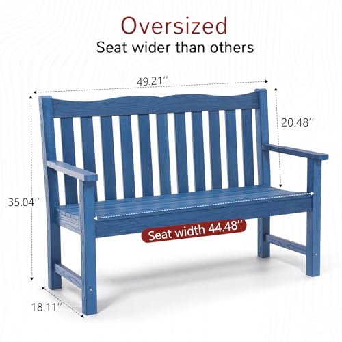 Stoog Outdoor Bench, 2-Person All-Weather HIPS Plastic Garden Bench with 800lb Capacity, Never Rot or Fade, Used for Patio, Porch, Backyard, Blue