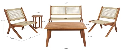 SAFAVIEH Outdoor Collection Kobina Natural/Natural Rope Solid Wood 5-Piece Conversation Patio Set