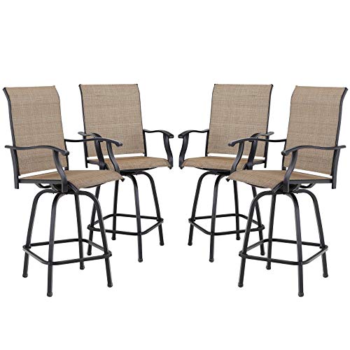 Sophia & William Outdoor Bar Stools Set of 4, Bar Height Patio Chairs, Outdoor Swivel Bar Stoos High Top Patio Chairs, Supports 300 lbs (Brown Fabric)
